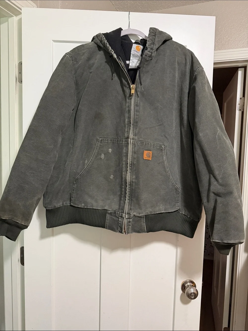 Vintage Carhartt Hooded Work Jacket in Olive Gray with Black Lining